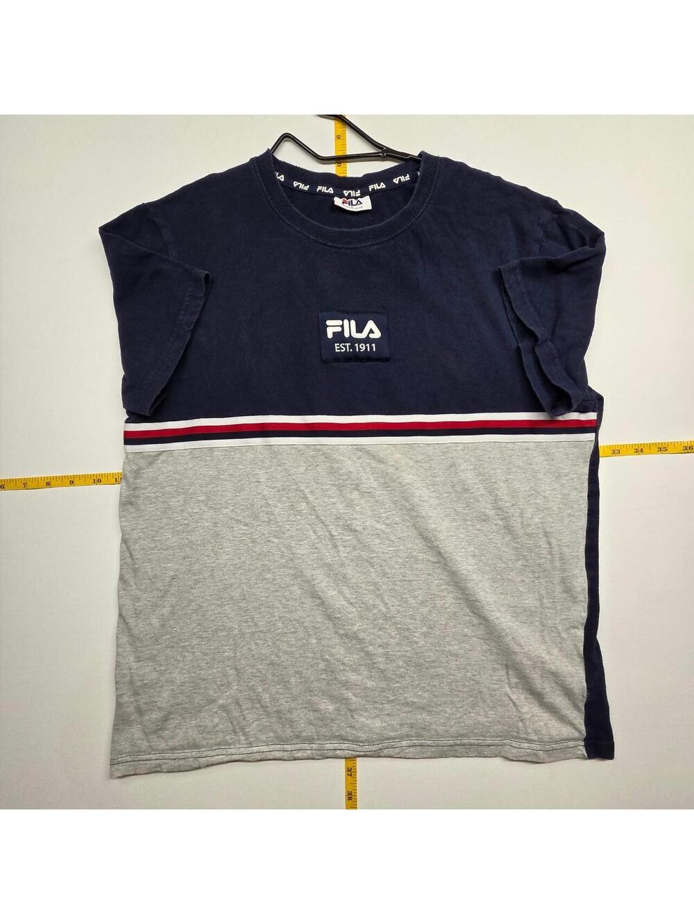 Fila T-shirt with navy blue and gray color-blocked design